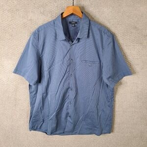 Alfani Shirt Mens XXL Blue Striped Short Sleeve Button‎ Down Cotton Blend Casual